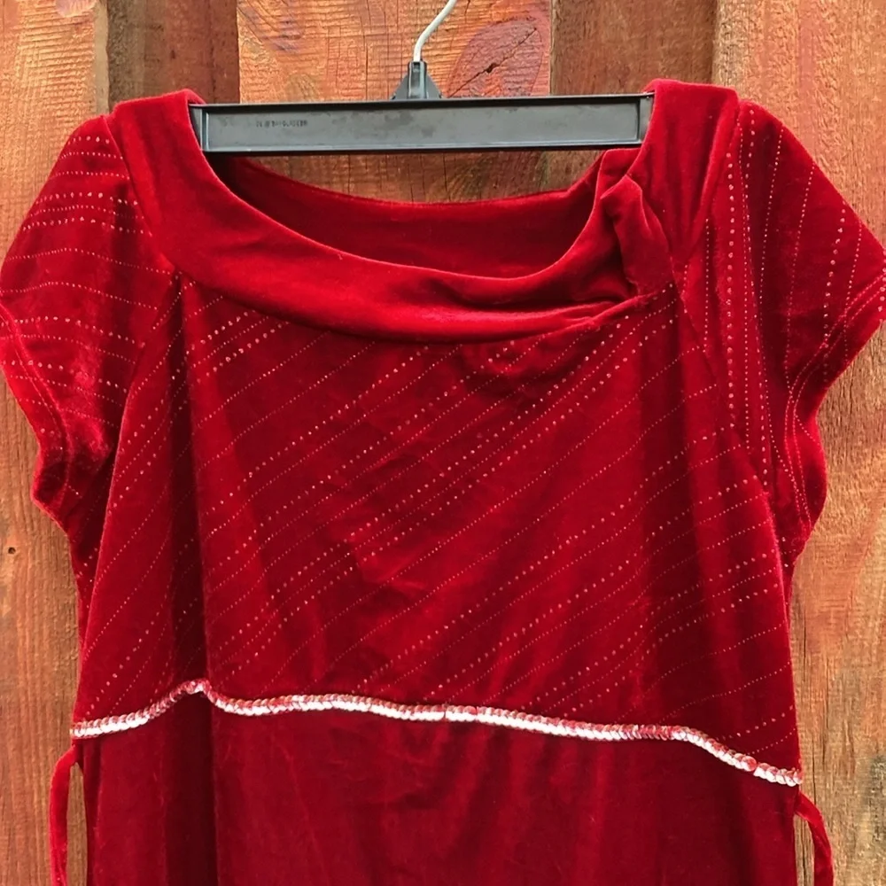 My Michelle Red Velvet Glitter Stripe Ruffle Formal Dress Size 14 Girls